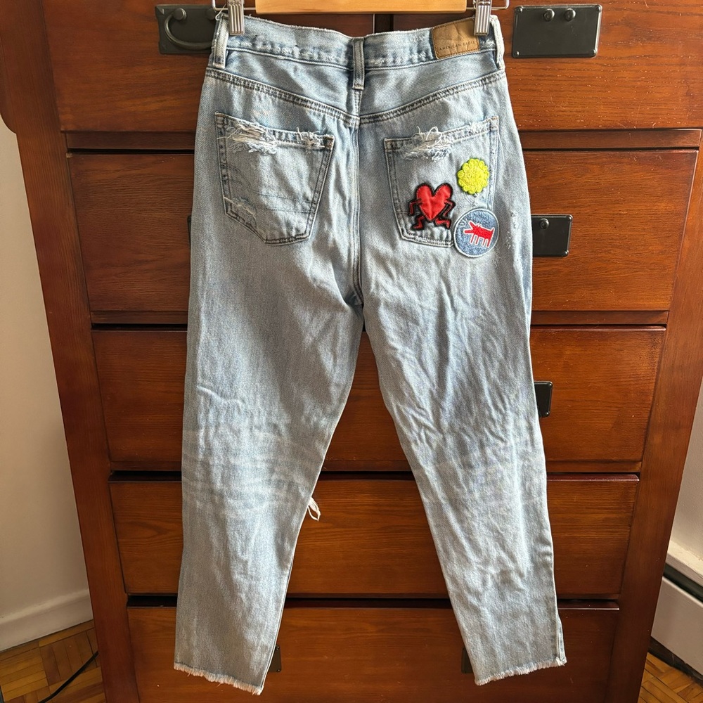 Size 2 American Eagle x Keith Haring Limited Edition Distressed Patch Jeans